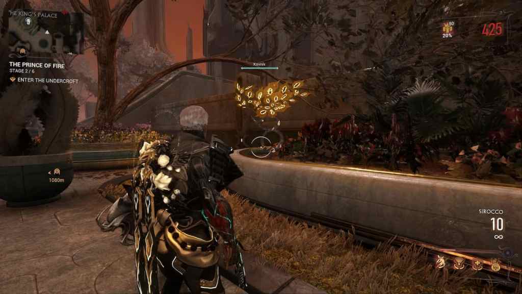 Le Drifter repère une plante de Kovnik, jaune brillant, au milieu du palais du roi à Duviri.
